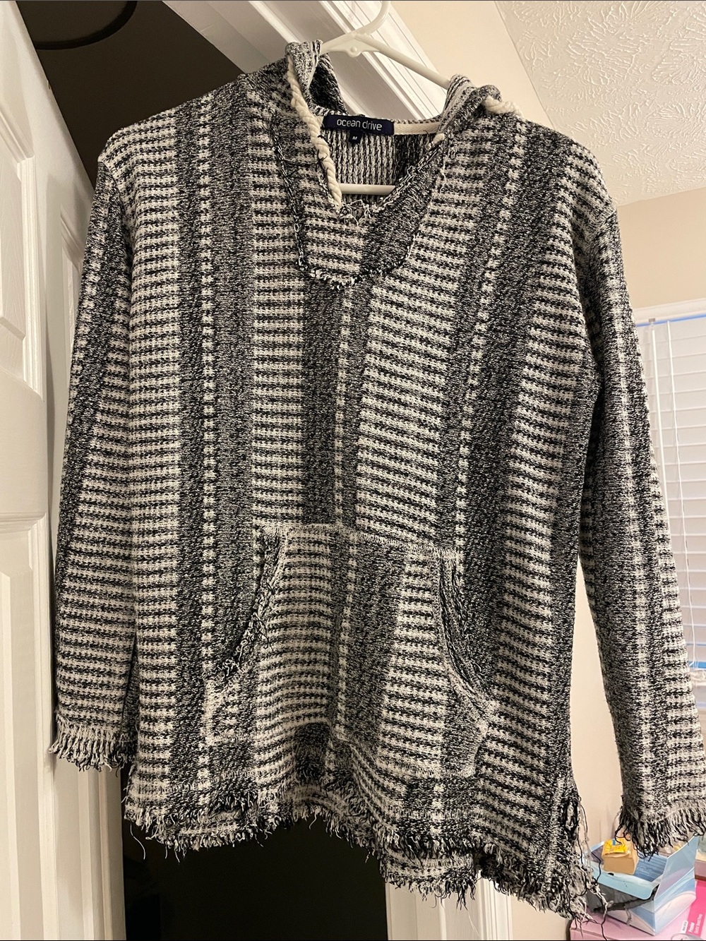 Ocean Drive Black & White Striped Baja Pullover Hoodie